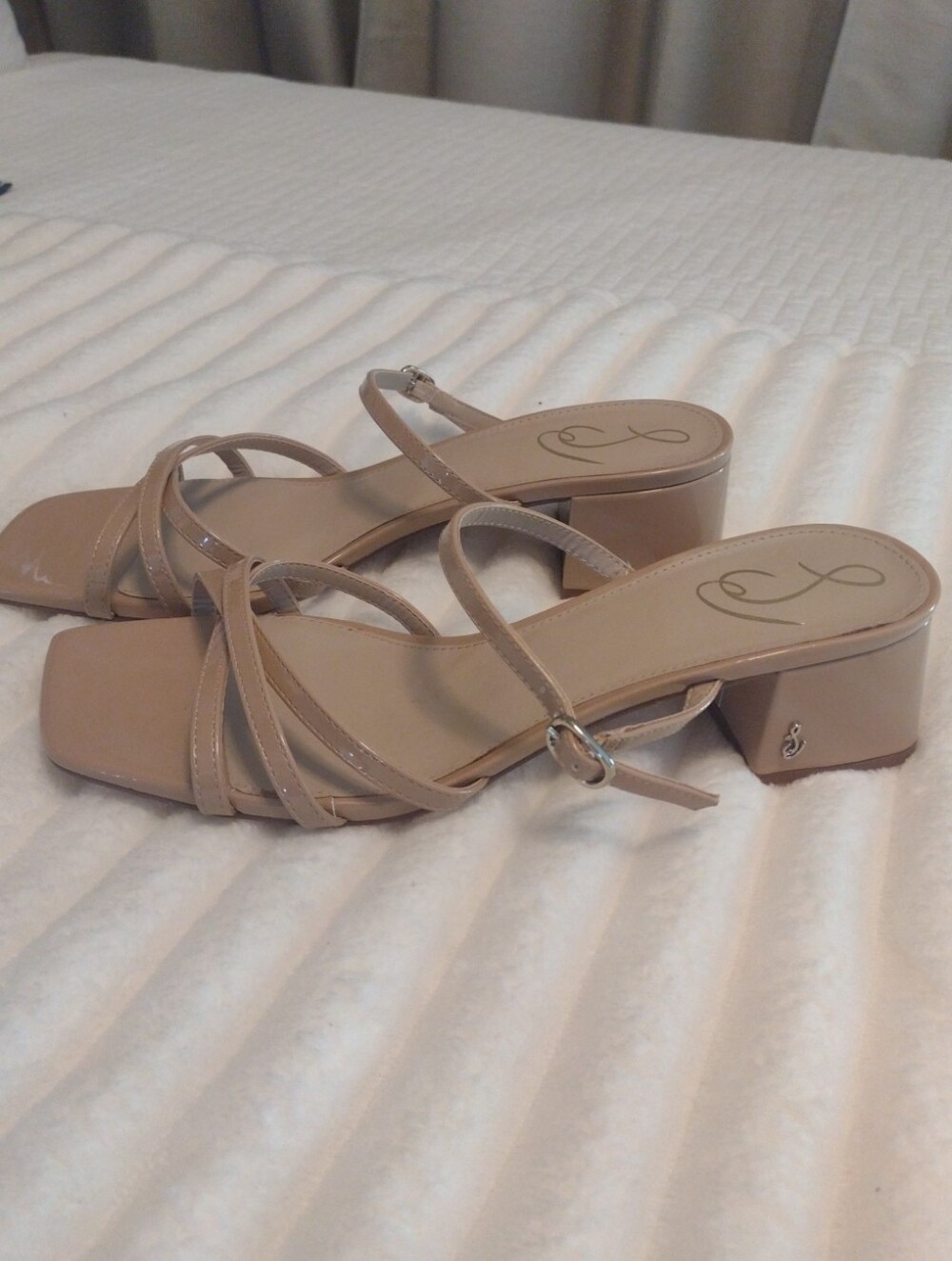 New Sam Edelman Womens 10.5M Rachelle Dress Sandals Nude Beige Block Heel Buckle